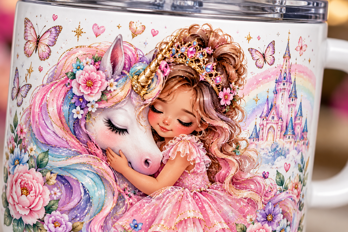 Unicorn Princess sippy cup design close-up
