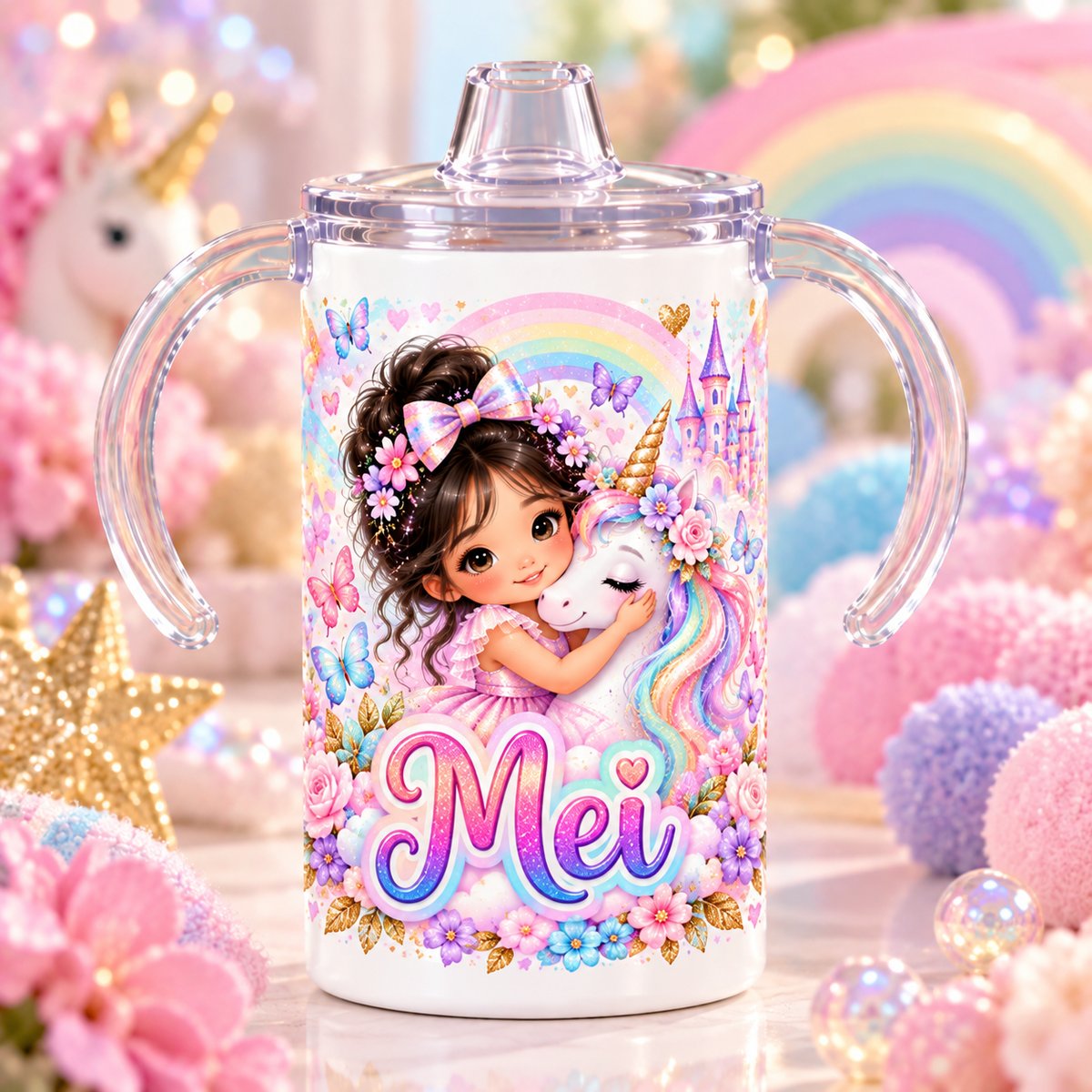 Personalized Unicorn Princess sippy cup with the name Mei