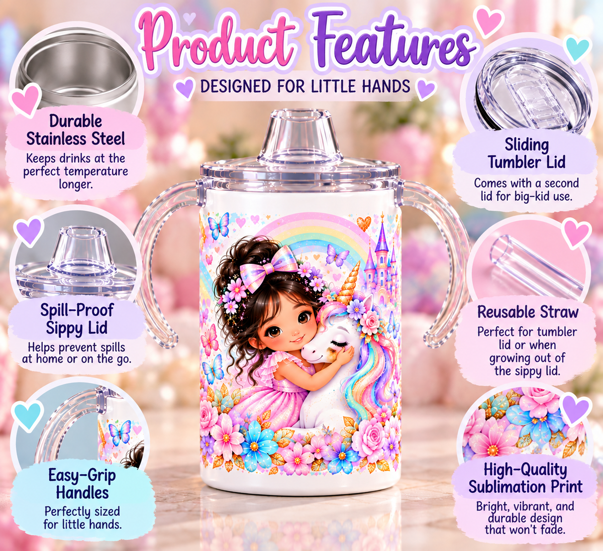 Unicorn Princess sippy cup product features