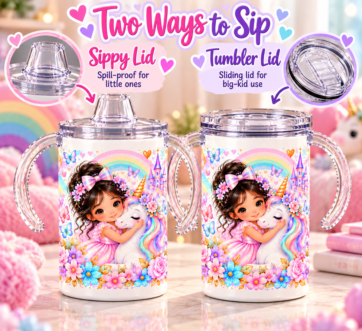 Unicorn Princess cup two ways to sip