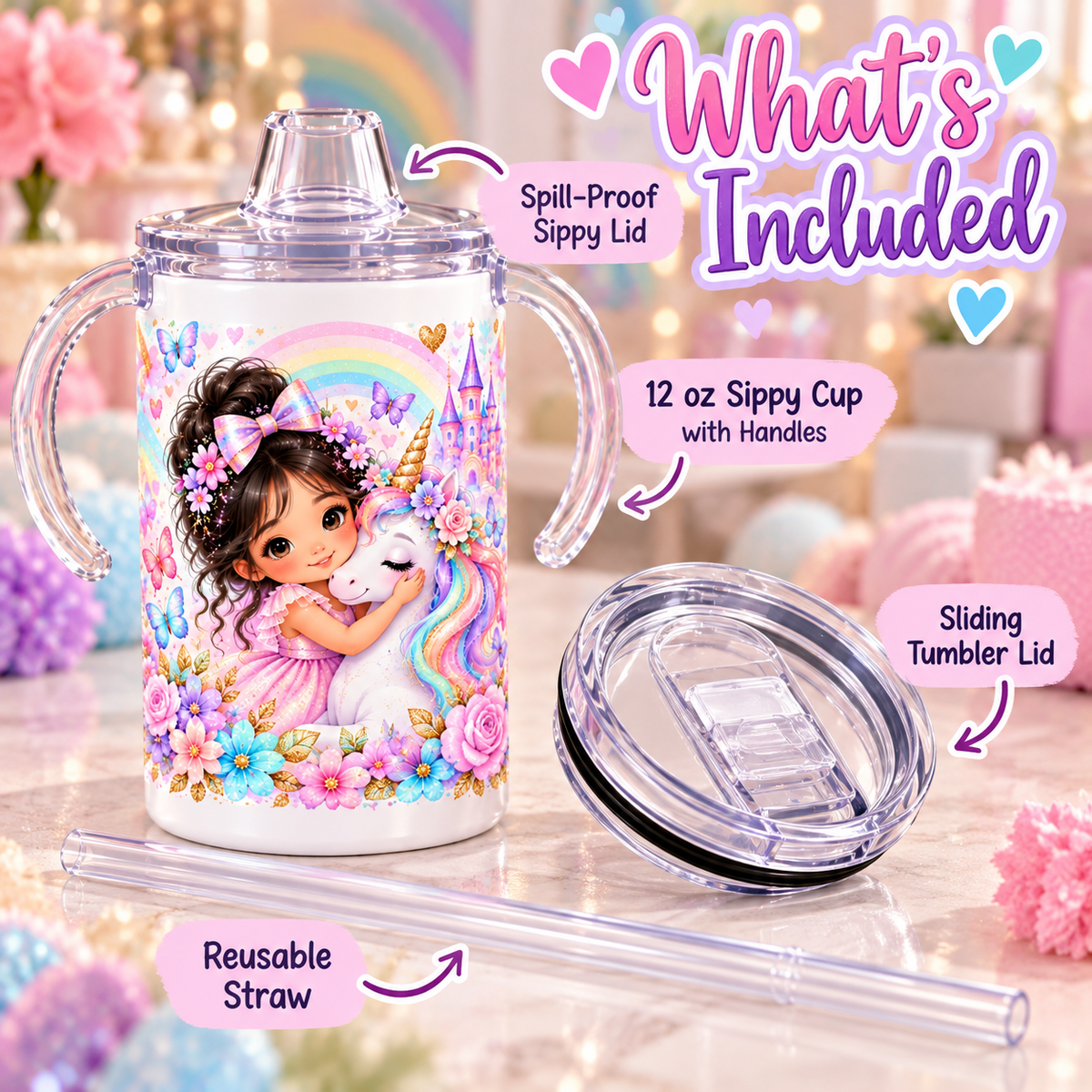 Unicorn Princess sippy cup what's included
