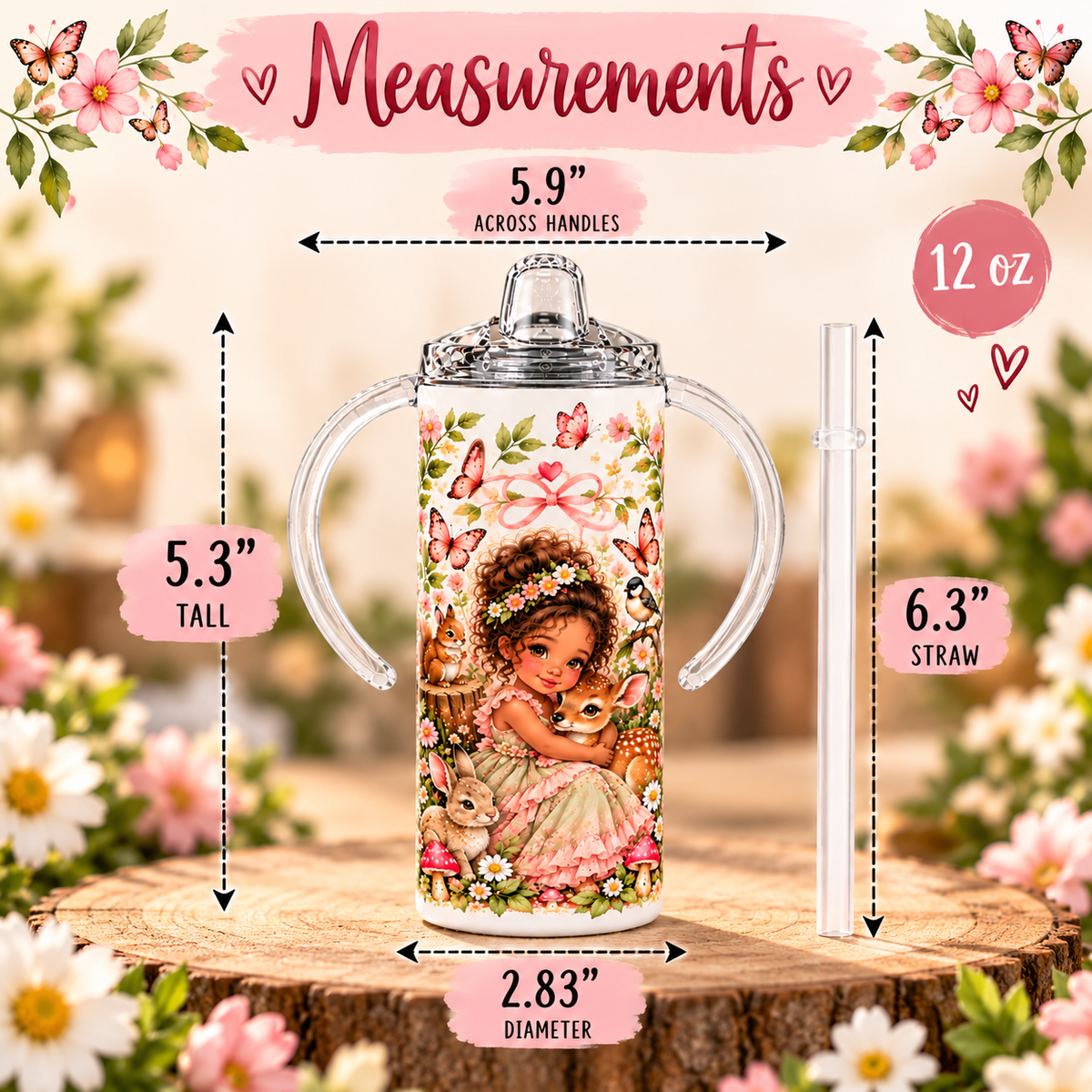 Woodland Princess 12 oz sippy cup measurements