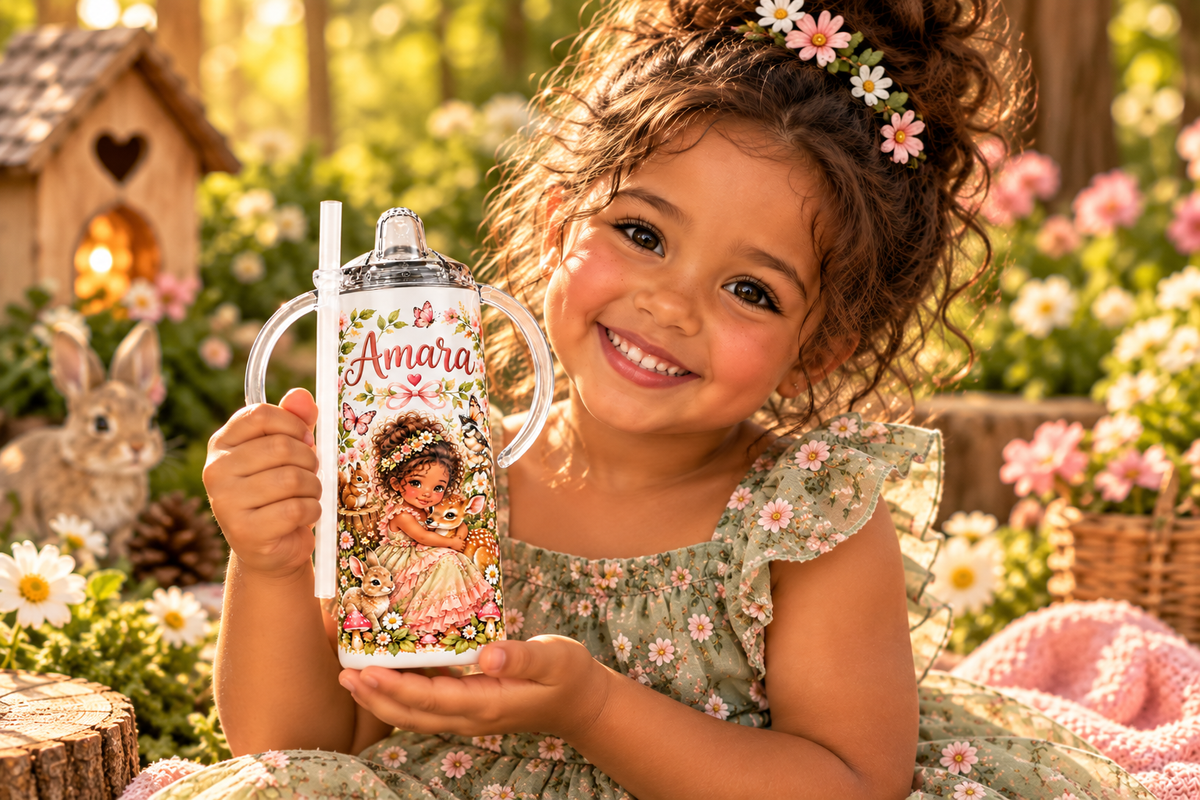 Personalized Woodland Princess sippy cup with the name Amara